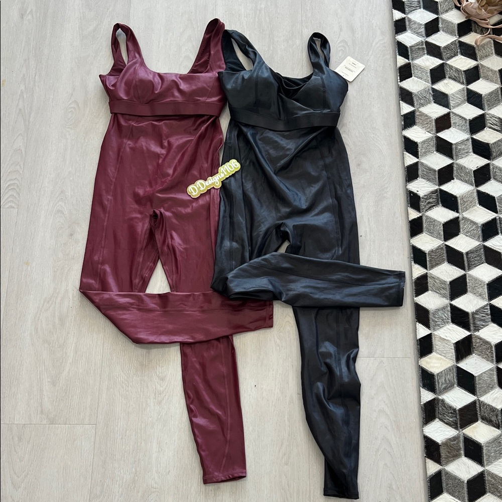 Fabletics Sleek Black and maroon jumpsuit set nwt bundle